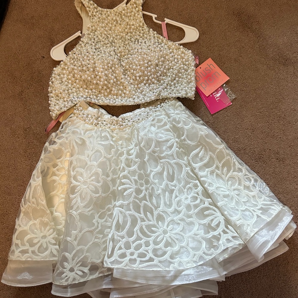 Ivory Beaded Two-Piece Homecoming Dress